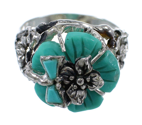 Sterling Silver And Turquoise Flower Dragonfly Southwestern Ring Size 8-1/4 RX82728